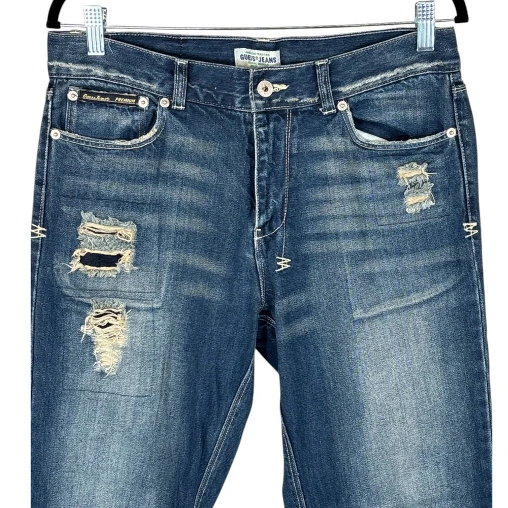 Vintage 90s Men's Guess Distressed Ripped Denim Straight Leg Jeans‎ 32/33